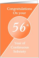 Congratulations 56 Years of continuous sobriety. Light and dark orange card
