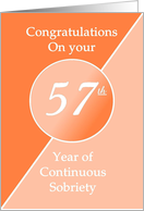 Congratulations 57 Years of continuous sobriety. Light and dark orange card