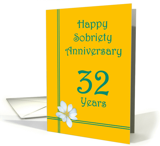 32 years Happy Sobriety Anniversary, White Flower card (1255464)
