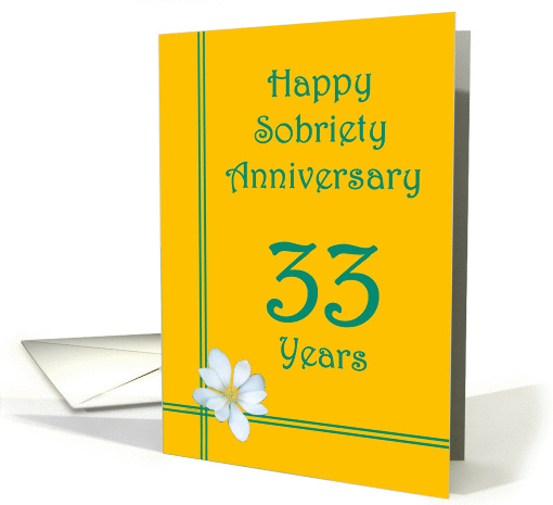 33 years Happy Sobriety Anniversary, White Flower card (1255468)