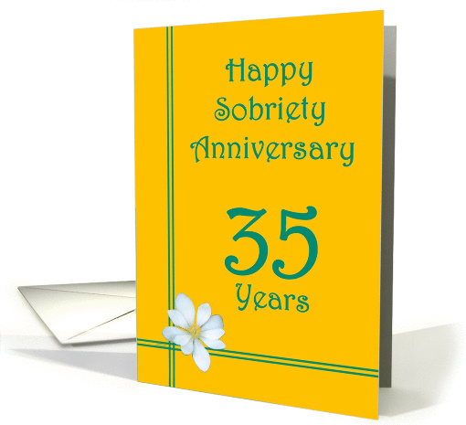 35 years Happy Sobriety Anniversary, White Flower card (1255476)