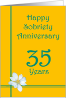 35 years Happy Sobriety Anniversary, White Flower card