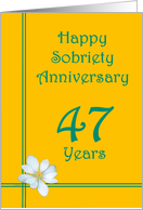 47 years Happy Sobriety Anniversary, White Flower card