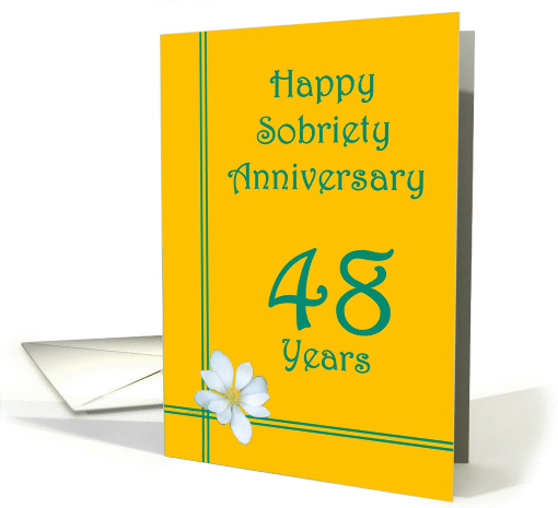 48 years Happy Sobriety Anniversary, White Flower card (1255962)