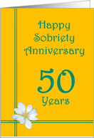 50 years Happy Sobriety Anniversary, White Flower card