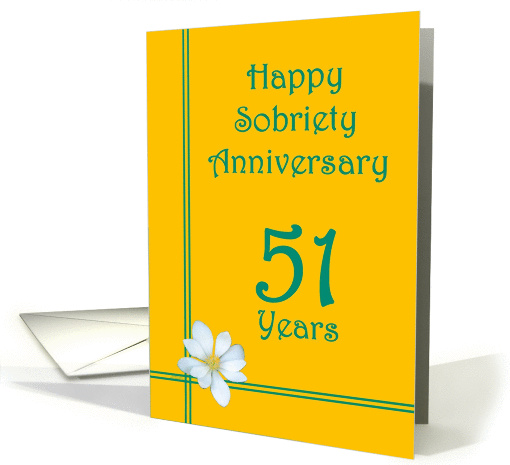 51 years Happy Sobriety Anniversary, White Flower card (1256240)