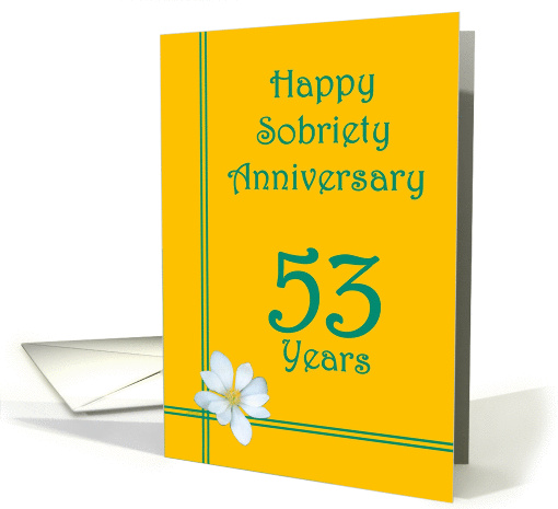 53 years Happy Sobriety Anniversary, White Flower card (1256244)