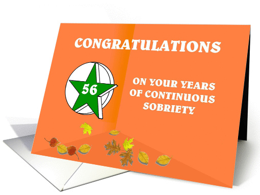 56 Years Continuous Sobriety Falling leaves card (1265720)
