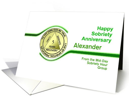 5 Years medallion, Happy Sobriety Anniversary, Custom Text card