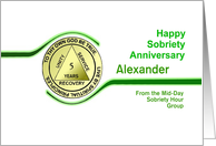5 Years medallion, Happy Sobriety Anniversary, Custom Text card
