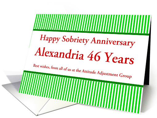 46 Years, Green and white stripes above and below the Custom Text card