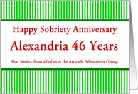 46 Years, Green and white stripes above and below the Custom Text card