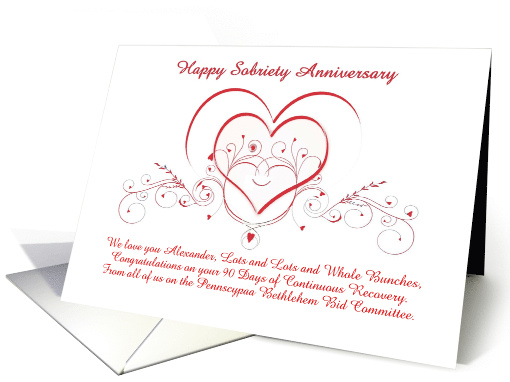 90 Days, Alexander Red Hearts, From all of us, Custom Text card