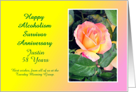 58 Years, Justin, Alcoholism Survivor, Rose flower, Custom Text card