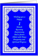 1 Month, Recovery Anniversary. Peace, Prosperity, Spiritual Progress card