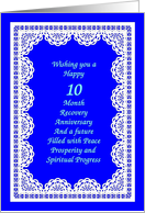 10 Month, Recovery Anniversary. Peace, Prosperity, Spiritual Progress card