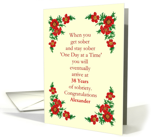 38th Year, Recovery Anniversary Congratulations Custom Text card