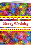 Happy Birthday. Mexican style text, with simulated fireworks. card