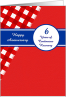 6 Years Recovery Anniversary, Red Gingham with a Blue Banner. card