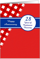 28 Years Recovery Anniversary, Red Gingham with a Blue Banner. card