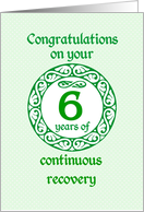 6 Year Anniversary, Green on Mint Green with a prominent number card