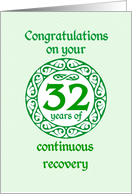 32 Year Anniversary, Green on Mint Green with a prominent number card