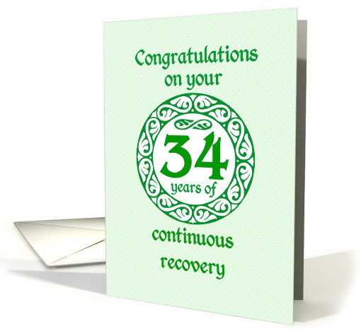 34 Year Anniversary, Green on Mint Green with a prominent number card