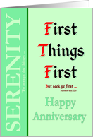 First Things First, Happy Recovery Anniversary card