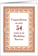 34 Years, Congratulations Alcoholism Survivor card