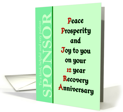 Sponsor, 12 Year, Happy Recovery Anniversary card (1503294)