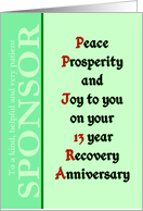 Sponsor, 13 Year, Happy Recovery Anniversary card