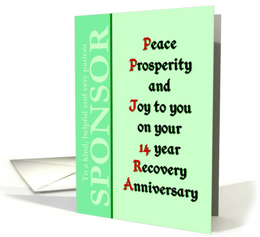 Sponsor, 14 Year, Happy Recovery Anniversary card (1503298)