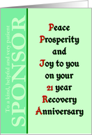 Sponsor, 21 Year, Happy Recovery Anniversary card