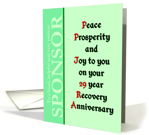 Sponsor, 29 Year, Happy Recovery Anniversary card (1503450)