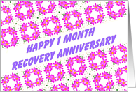 1 Month Happy Recovery Anniversary wish on a field of pink flowers card