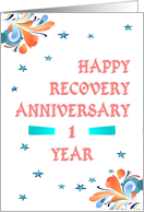 1 Year, Happy Recovery Anniversary, star studded card