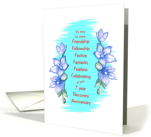 7 Year, Happy Recovery Anniversary, blue flower border card (1506672)