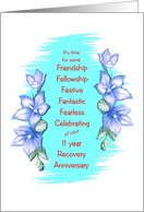 11 Year, Happy Recovery Anniversary, blue flower border card