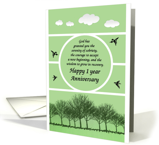 1 Year, Happy Recovery Anniversary, green sky card (1507884)