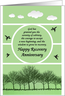 Any Year, Happy Recovery Anniversary, green sky card