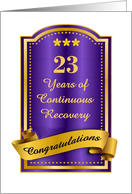 23 Years, Continuous Recovery blue congratulations plaque card