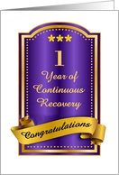 1 Year, Continuous Recovery blue congratulations plaque card