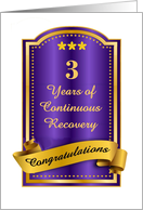 3 Years, Continuous Recovery blue congratulations plaque card