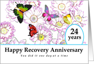 24 Years, Happy Recovery Anniversary, Flowers and Butterflies card