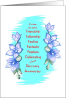 Any Year, Happy Recovery Anniversary, blue flower border card