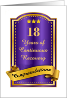 18 Years, Continuous Recovery blue congratulations plaque card