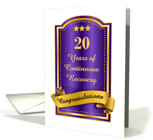 20 Years, Continuous Recovery blue congratulations plaque card