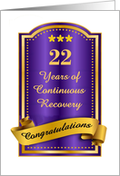 22 Years, Continuous Recovery blue congratulations plaque card
