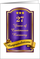 27 Years, Continuous Recovery blue congratulations plaque card