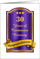 30 Years, Continuous Recovery blue congratulations plaque card